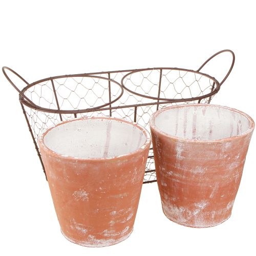 Artículo Maceta de cerámica con forma de cesta de alambre color marrón terracota L38,5cm