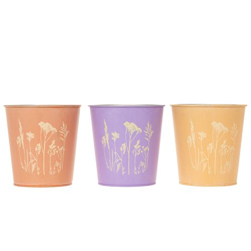 Maceta redonda de color pastel con motivo floral para plantas de interior, 12 cm, 3 unidades. | Floristik24.es