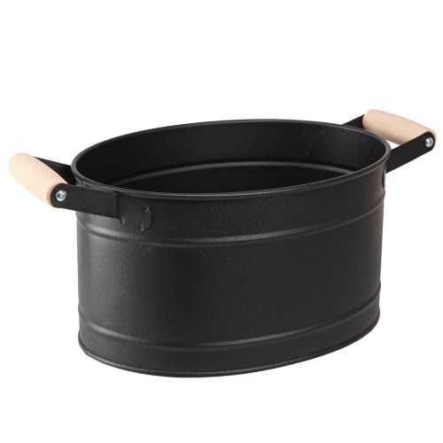 Macetero metal mango ovalado negro natural 34x19,5x15cm