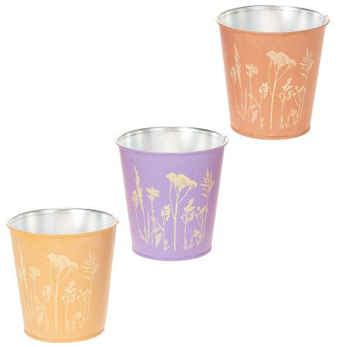 Set de 3 maceteros de metal con estampado floral en colores pastel, 10 cm comprar | Floristik24.es