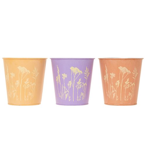 Set de 3 maceteros de metal con estampado floral en colores pastel, 10 cm | Floristik24.es