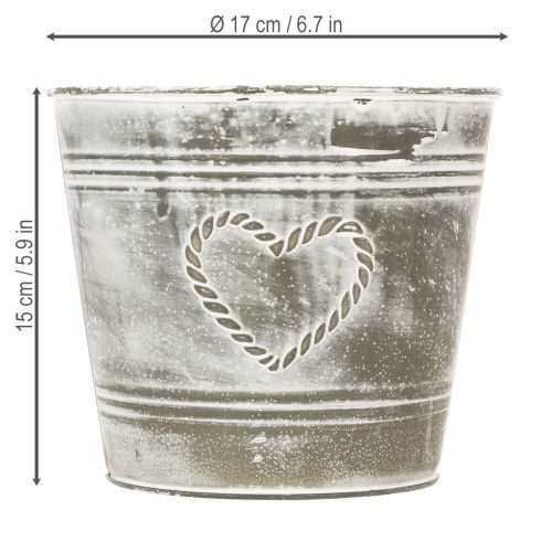 Artículo Maceta de estilo shabby chic, maceta de metal, forma de corazón, Ø17,5 cm, H15,5 cm