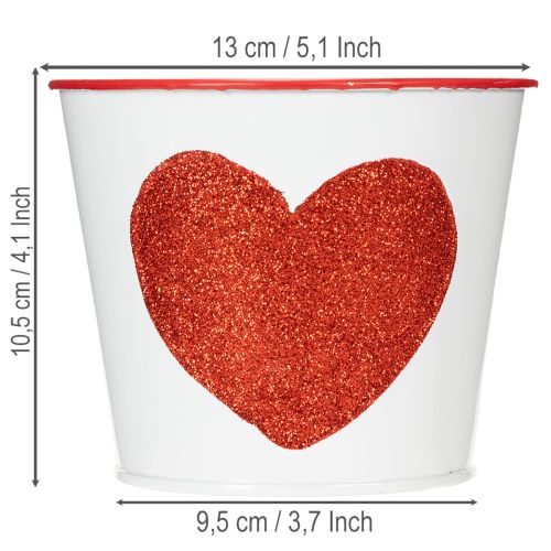 Artículo Maceta blanca con corazón rojo, jardinera, Ø13cm H10.5cm