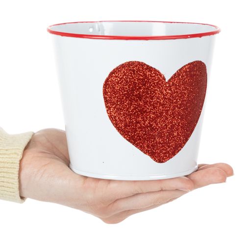 Artículo Maceta blanca con corazón rojo, jardinera, Ø13cm H10.5cm