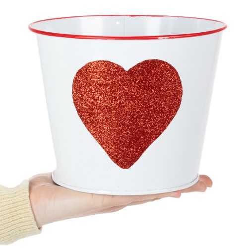 Artículo Maceta blanca con corazón rojo, jardinera, Ø18cm H13.5cm