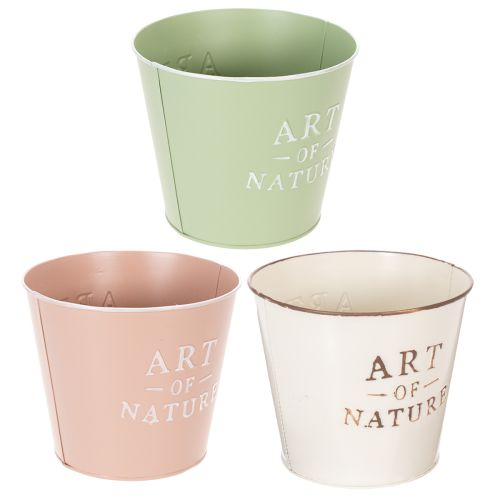 Maceteros redondos metálicos estilo vintage en colores pastel – Set de 3 | Floristik24.es