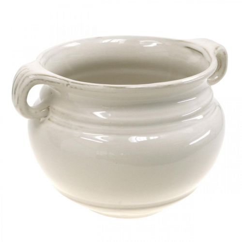 Macetero con Asa Jardinera Maceta de Cerámica Blanco Ø14cm