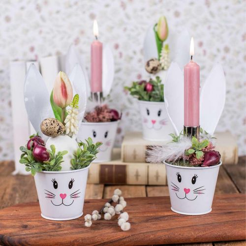Floristik24 Macetero conejo maceta metal blanco Pascua decoración Ø8cm H20.5cm 4pcs