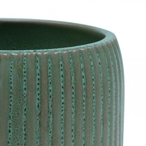 Artículo Macetero macetero de cerámica surcos verde Ø10cm H8.5cm