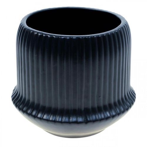 Macetero macetero de cerámica ranuras negro Ø14.5cm H12.5cm