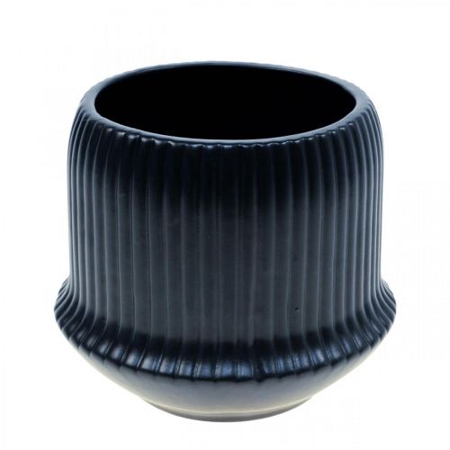 Floristik24 Macetero macetero de cerámica ranuras negro Ø12cm H10.5cm
