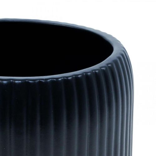 Artículo Macetero macetero de cerámica ranuras negro Ø10cm H8.5cm