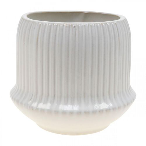 Floristik24 Macetero macetero de cerámica con ranuras blanco Ø14,5cm H12,5cm