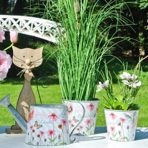 Floristik24 Jardinera de metal con decoración de primavera Echinacea Ø13.5cm H11.5cm