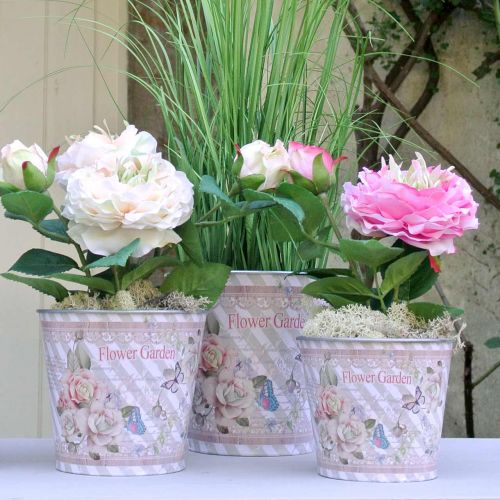 Floristik24 Macetero metal rosas decoración verano macetero Ø15cm H15.5cm