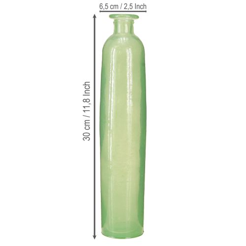 Artículo Jarrón de flores de cristal decorativo en color verde alto Ø6,5cm H30cm
