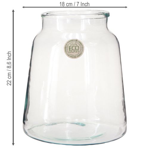 Artículo Jarrón de flores de cristal transparente para decoración de mesa, diámetro 18 cm, altura 22 cm.