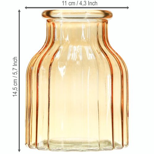 Artículo Jarrón de flores de cristal naranja diseño retro Ø11cm H14,5cm 2uds