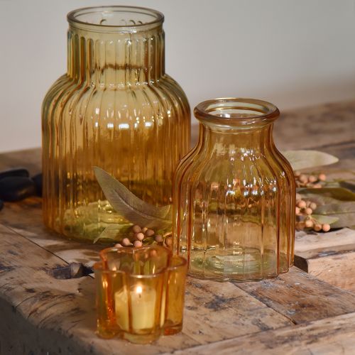 Artículo Jarrón de flores de cristal naranja diseño retro Ø11cm H14,5cm 2uds