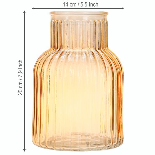 Artículo Jarrón de flores de cristal con ranuras retro naranjas Ø13,5cm H20cm