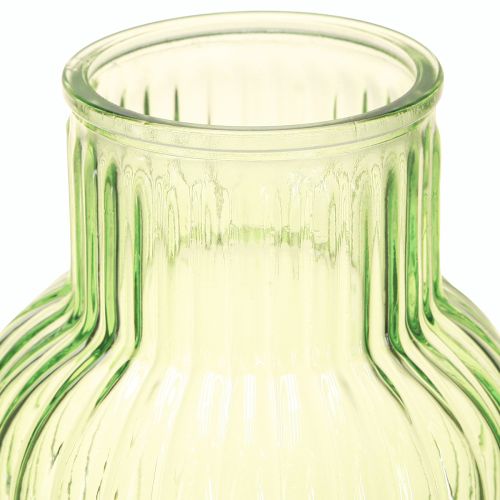Artículo Jarrón de flores retro de cristal verde con ranuras Ø13,5cm H20cm