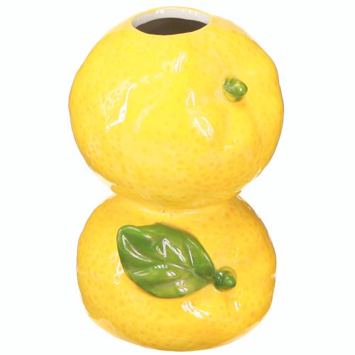 Jarrón de flores de cerámica con forma de limón, decoración mediterránea, altura 13 cm.