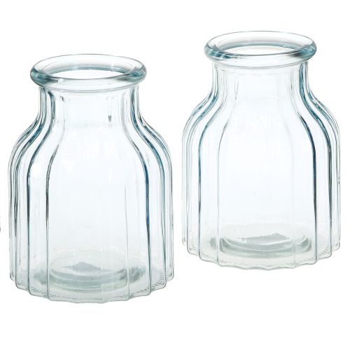 Artículo Jarrones de flores de cristal con diseño de ranuras azul Ø11cm H14.5cm 2uds