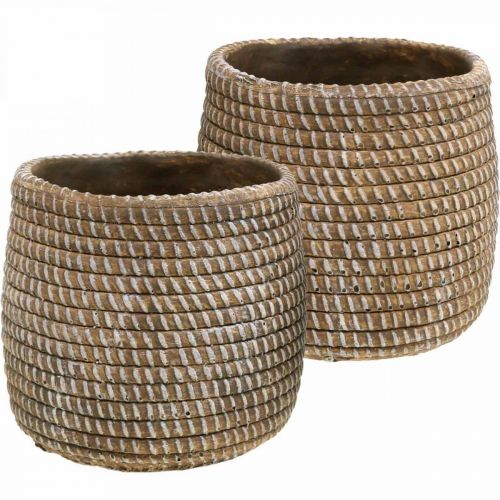 Floristik24 Macetero boho macetero aspecto trenzado de cerámica Ø9cm H10.5cm 2pcs