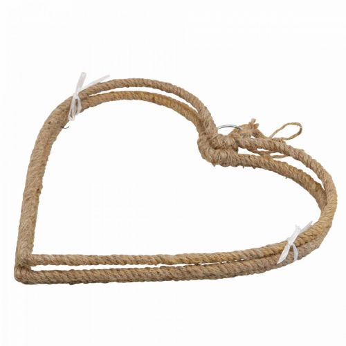 Floristik24 Estilo boho, anillo de metal corazón anillo decorativo cinta de yute AN33cm 3uds
