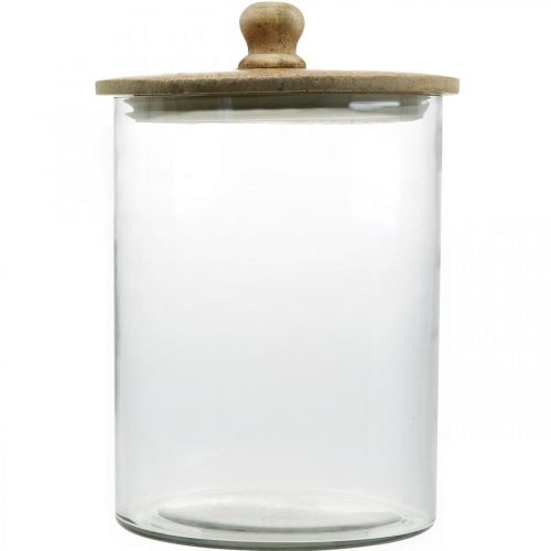 Floristik24 Tarro de cristal, bombonera con tapa de madera, cristal decorativo color natural, transparente Ø17cm H24,5cm
