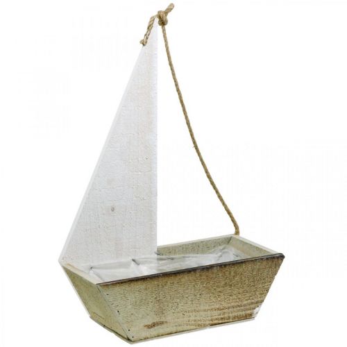 Floristik24 Barco decorativo, decoración marítima de madera, velero para plantar blanco, natural H37cm L25.5cm