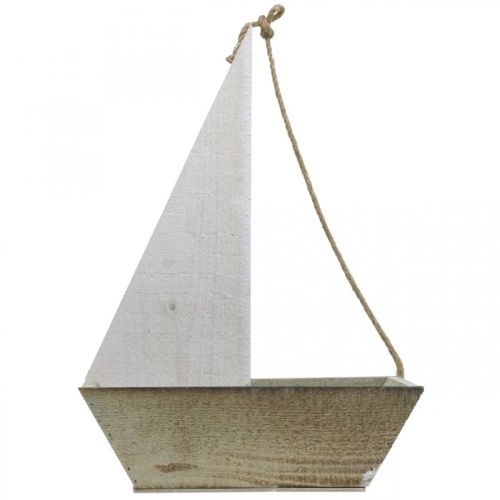 Floristik24 Barco decorativo, decoración marítima de madera, velero para plantar blanco, natural H37cm L25.5cm