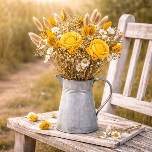 Artículo Ramo de flores secas con rosas, hecho de madera de sola. Elegante ramo para la decoración natural del hogar. 50 cm.
