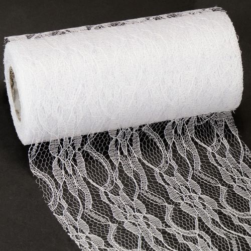 Cinta de encaje ancho para camino de mesa, encaje blanco, 150 mm, 10 m