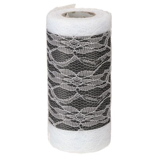 Artículo Cinta de encaje ancho para camino de mesa, encaje blanco, 150 mm, 10 m
