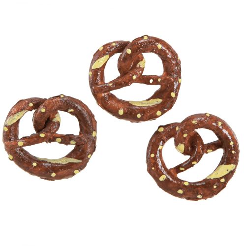 Artículo Decoración de pretzel espolvorear decoración marrón mini pretzels artificiales 4cm 6 piezas