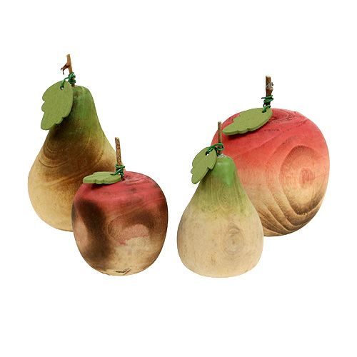 Floristik24 Surtido de peras y manzanas de madera 6.5cm-8.5cm 4pcs