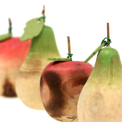 Floristik24 Surtido de peras y manzanas de madera 6.5cm-8.5cm 4pcs