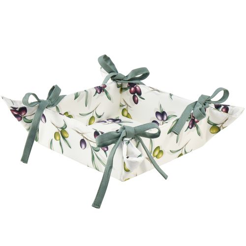 Cesta de pan bolsa de pan de tela estampado blanco oliva 20x20x7cm