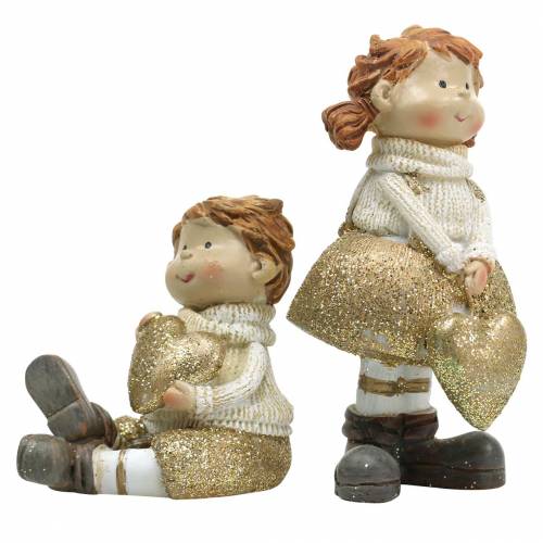 Artículo Figuras decorativas hermanito y hermana oro, purpurina 10 / 6.5cm juego de 2