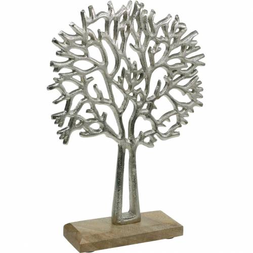 Floristik24 Árbol decorativo haya plata, silueta de árbol de metal, árbol decorativo en madera de mango