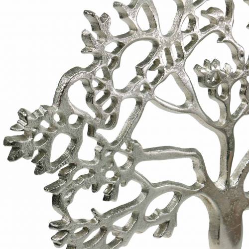 Artículo Árbol de metal, haya decorativa sobre base de madera, decoración de metal plateado, árbol de la vida, madera de mango