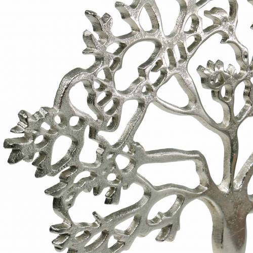 Floristik24 Árbol de metal, haya decorativa sobre base de madera, decoración de metal plateado, árbol de la vida, madera de mango