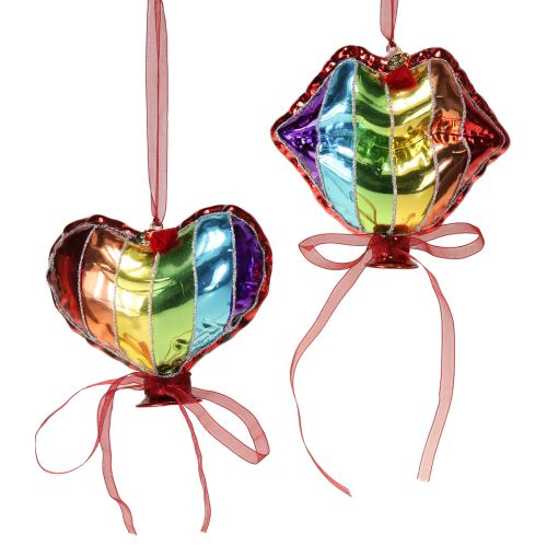 Floristik24 Bolas de árbol de Navidad de colores, globos de cristal, corazón, beso, boca, 12 cm, 2 unidades