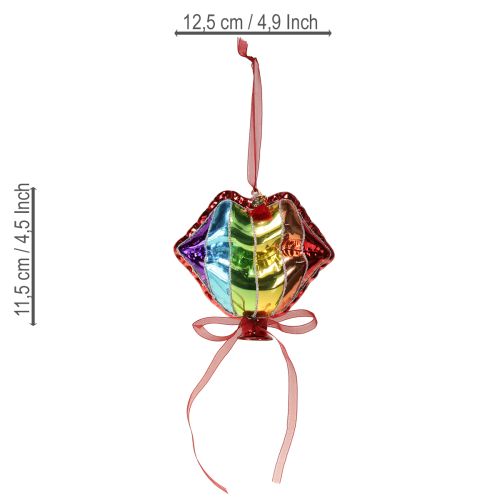 Artículo Bolas de árbol de Navidad de colores, globos de cristal, corazón, beso, boca, 12 cm, 2 unidades