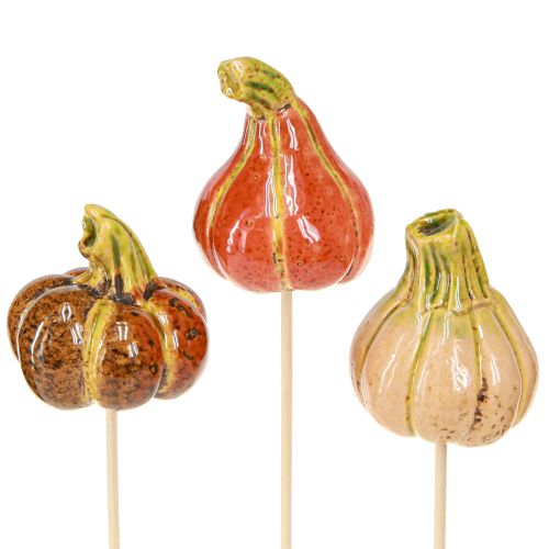 Mini calabazas de colores en un palito, decoración de cerámica, 5-6,5 cm, 3 piezas