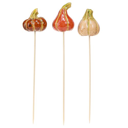 Artículo Mini calabazas de colores en un palito, decoración de cerámica, 5-6,5 cm, 3 piezas