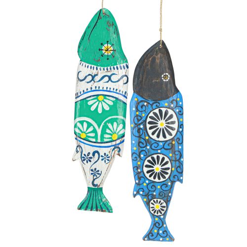 Floristik24 Decoración de madera de peces de colores para colgar azul y verde 38cm 2 piezas