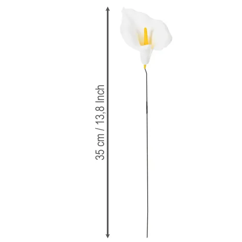 Cala artificial con estambres amarillos, flores decorativas, 35 cm, 10 unidades. | Floristik24.es