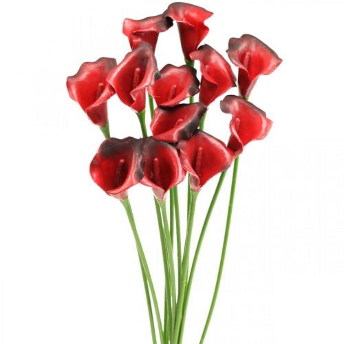 Ramo de flores artificiales rojo calla burdeos 57cm 12ud